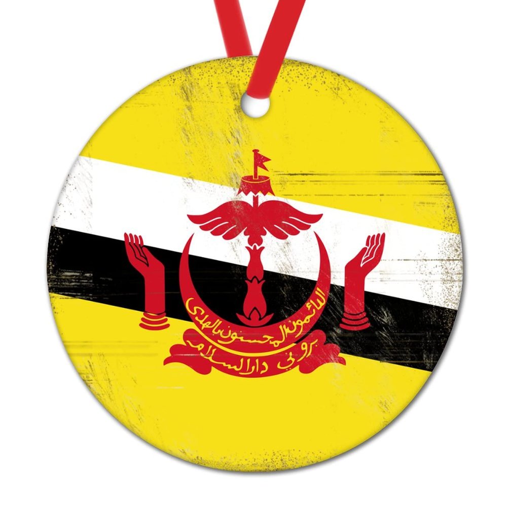 Brunei Round Ceramic Christmas Ornaments Brunei Flag Ornament for Christmas Tree Decor National Flag Country Souvenir City Gift Christmas Decorations Housewarming