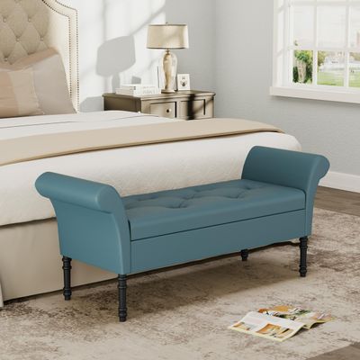 Changjie Furniture Storage Bench Tufted Bed Bench Entryway Bench with Storage for Living Room Bedroom Blue-Green