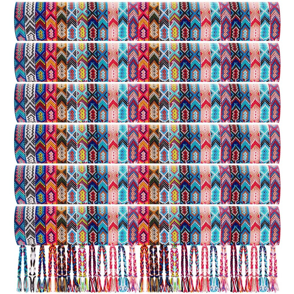 Henoyso 48 Pcs Woven Friendship Bracelets Bulk Adjustable Braided String Nepal Bracelets String with Sliding Knot Closure Gift for Women Girls Birthday Party Camp Favor (Bright Style)