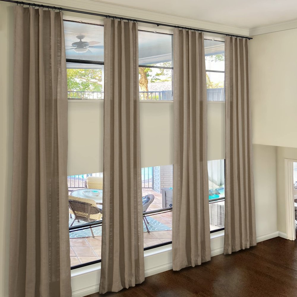 ChadMade 102 Inches Long Linen Curtains, 2 Panels 52Wx102L Rust Brown, Rod Pocket Back Tab Hook Belt Flat Hooks Privacy Lined Draperies for Traverse Rod, Tallis Collection