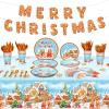 172 Pcs Gingerbread Christmas Party Supplies Serve 24 Guests Including Merry Christmas Banner Gingerbread Plates Cups Napkins Forks Spoons Knives for Holiday Gingerbread Man Party Decorations view 1