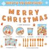172 Pcs Gingerbread Christmas Party Supplies Serve 24 Guests Including Merry Christmas Banner Gingerbread Plates Cups Napkins Forks Spoons Knives for Holiday Gingerbread Man Party Decorations view 2