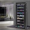 9 Tier Space Saving Portable Shoe Rack Storage Organizer, 10 Tiers 9 Lattices Non-Woven Waterproof Fabric Cover (Black, 10 Tiers 9 Lattices) view 2