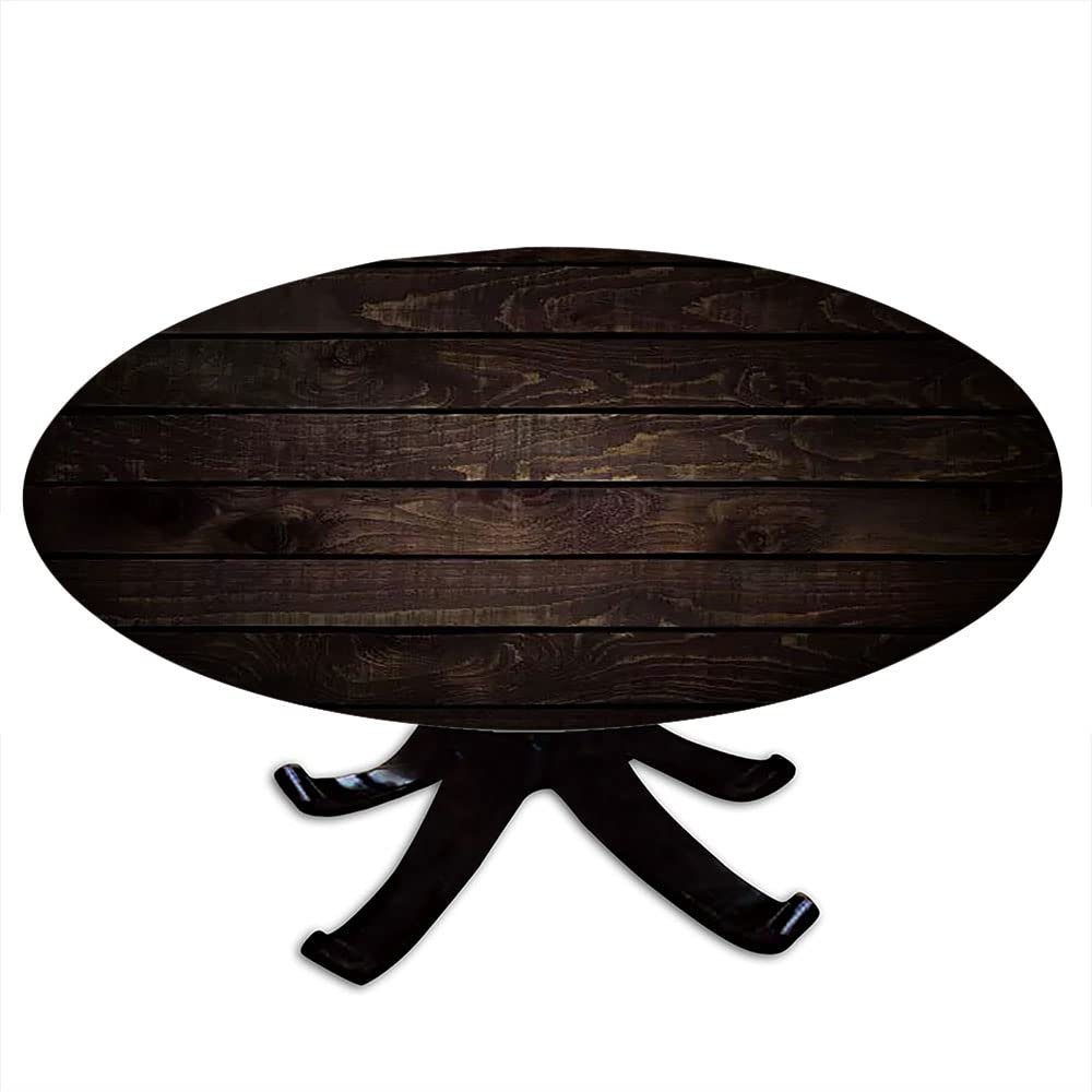 VBTGVE Wood Plank Round Fitted Tablecloth, Wood Plank Texture Print, Elastic Edge, Waterproof and wipeable, for Dining Tables, Buffet Parties and Camping, Fit for 56" Table