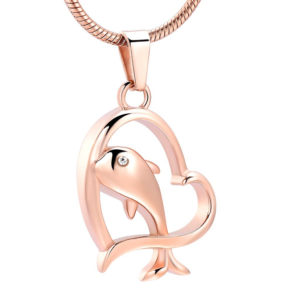 SHEIL Dolphin in My Heart Stainless Steel Cremation Urn Pendant That Hold Ashes Keepsake Memorial Locket Necklace for Pet