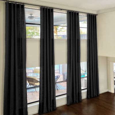 ChadMade 102 Inches Long Linen Curtains, 2 Panels 52Wx102L Midnight Blue, Rod Pocket Back Tab Hook Belt Flat Hooks Privacy Lined Draperies for Ceiling Track Bay Window, Tallis Collection