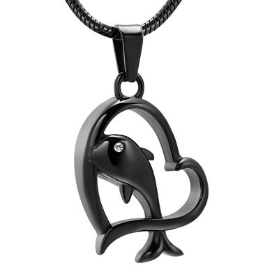 SHEIL Dolphin in My Heart Stainless Steel Cremation Urn Pendant That Hold Ashes Keepsake Memorial Locket Necklace for Pet