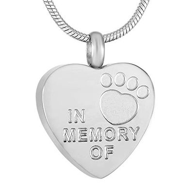 SHEIL in Memory of Pet Cremation Jewelry - Dog/cat Paw Print in My Heart Stainless Steel Memorial Urn Necklace for Ashes
