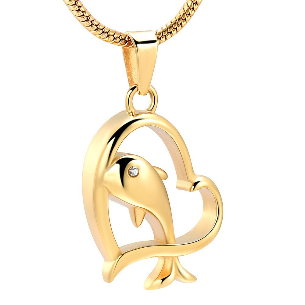 SHEIL Dolphin in My Heart Stainless Steel Cremation Urn Pendant That Hold Ashes Keepsake Memorial Locket Necklace for Pet