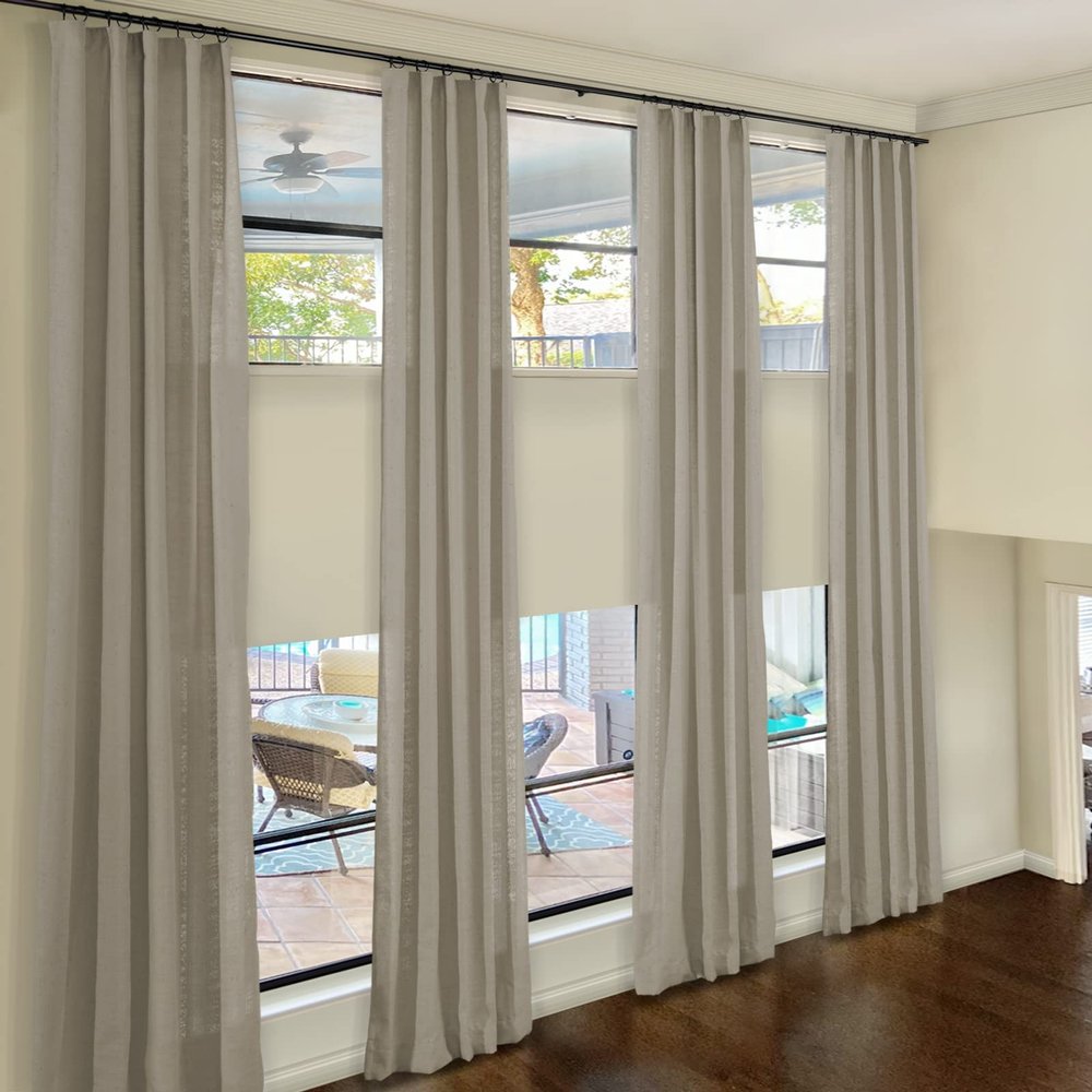 ChadMade 102" Long Linen Curtains, 2 Panels 52Wx102L Burlywood, Rod Pocket Back Tab Hook Belt Flat Hooks Privacy Lined Draperies for Patio Door Sliding Door, Tallis Collection