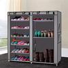 9 Tier Shoe Rack, Space Saving Portable Shoe Rack Storage Organizer, 10 Tiers 9 Lattices Non-Woven Waterproof Fabric Cover Shoe Rack (Grey, Double Rows 9 Lattices) view 2