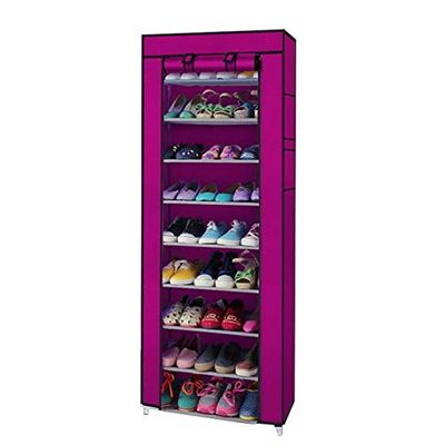 9 Tier Shoe Rack, Space Saving Portable Storage Organizer, 10 Tiers 9 Lattices Non-Woven Waterproof Fabric Cover Shoe Rack (Rose Red, 10 Tiers 9 Lattices)