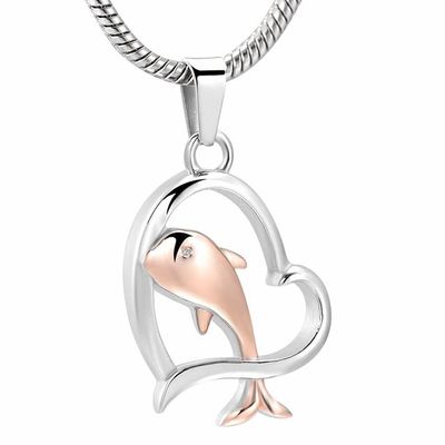 SHEIL Dolphin in My Heart Stainless Steel Cremation Urn Pendant That Hold Ashes Keepsake Memorial Locket Necklace for Pet