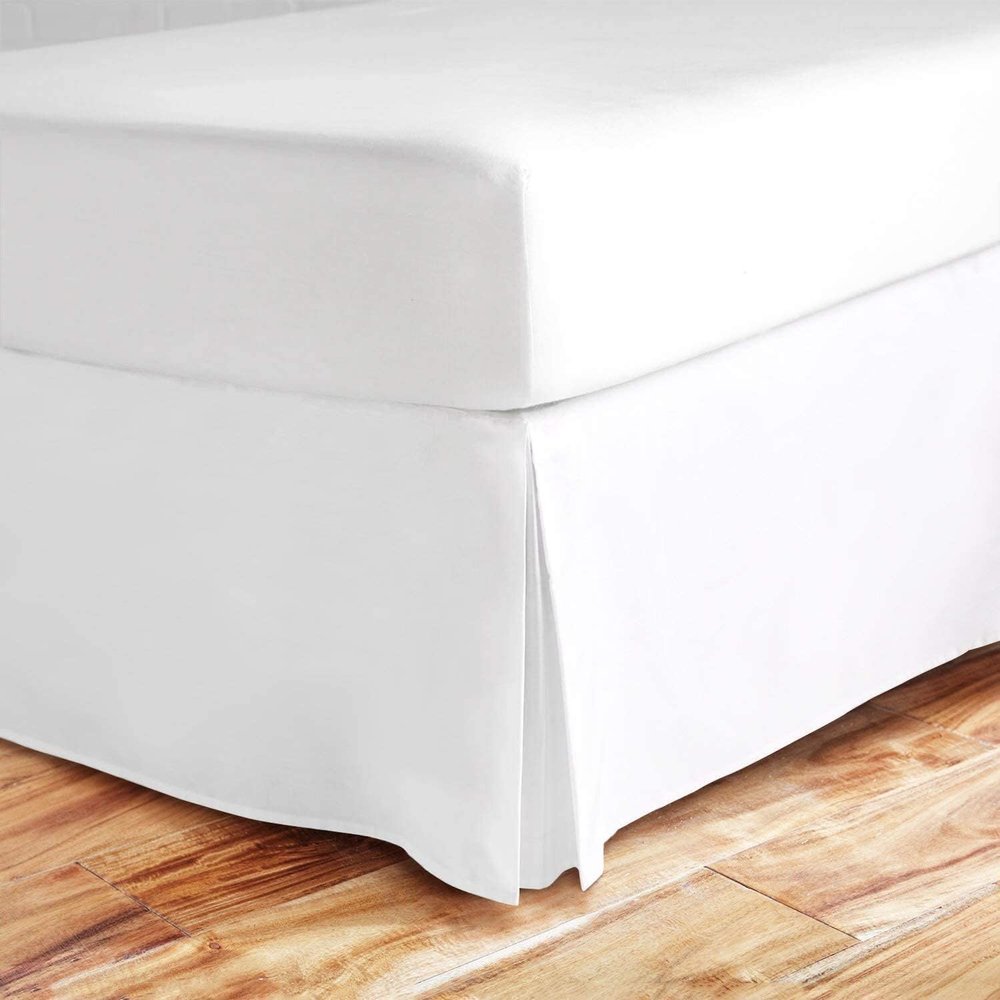 Box Pleated Bed Skirt with 16" Drop-100% Pure Cotton 600 Thread Count Premium Finish Box Pleated Bed Skirt, Luxury, Hotel Quality, Split Corner Bed Skirt 16" Drop Length- White,Twin XL(39"X 80")