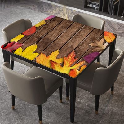 ANGELJUAN Square Fitted Table Cloth, Elastic Edged Table Cover, Aged Old Wooden Planks Texture, for Family Kitchen Gatherings Parties Dinner Decor, Fits for 28"x28" Table