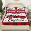 Manfei Xmas Truck Sheet Set Twin Size, Christmas Tree Snowflake Bedding Set for Kid Girls, New Year Theme Red Plaid Print Bed Sheet Set 3pcs with Deep Pocket Fitted Sheet + Flat Sheet + 1 Pillowcase view 3