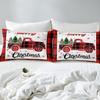 Manfei Xmas Truck Sheet Set Twin Size, Christmas Tree Snowflake Bedding Set for Kid Girls, New Year Theme Red Plaid Print Bed Sheet Set 3pcs with Deep Pocket Fitted Sheet + Flat Sheet + 1 Pillowcase view 4