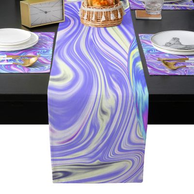 Kitchen Decor Table Runner Marble Ocean Texture Art Abstract Purple Glitter Splatter Fluid Table Runner Farmhouse Burlap Table Runners for Holiday Party 16x72in Table Decor with Placemats Set of 6