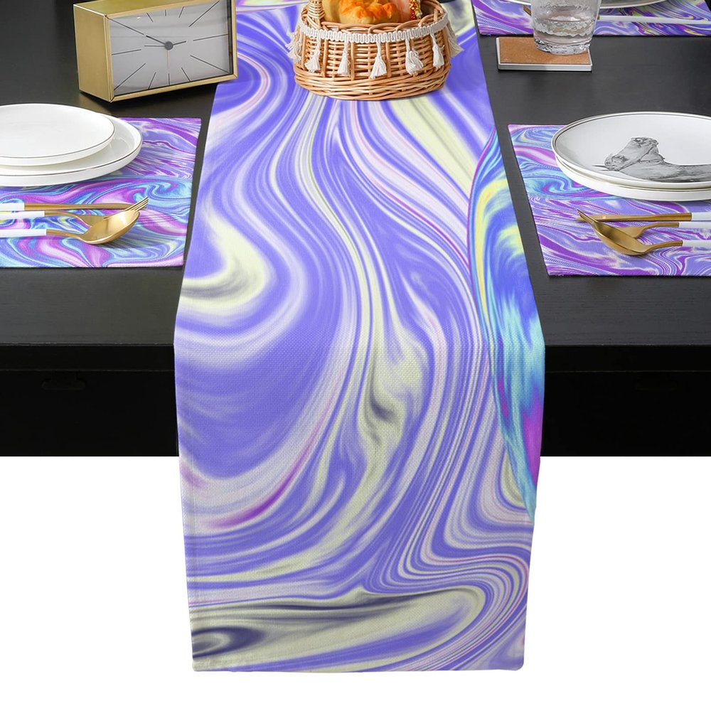 Kitchen Decor Table Runner Marble Ocean Texture Art Abstract Purple Glitter Splatter Fluid Table Runner Farmhouse Burlap Table Runners for Holiday Party 16x72in Table Decor with Placemats Set of 6