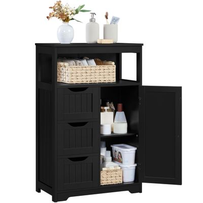 Yaheetech Bathroom Floor Cabinet, Free Standing Wooden Storage Cabinet Multiple Tiers Storage Organizer for Bathroom/Living Room/Entryway, Black