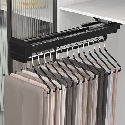 Pull Out Clothes Hanger Rod 30cm-55cm, Adjustable Wardrobe Clothing Rail Hanger Rack Bar, Extendable Heavy Duty Steel Clothes Storage Hanger Rack Bar for Wardrobe (Color : Black, Size : 45cm)
