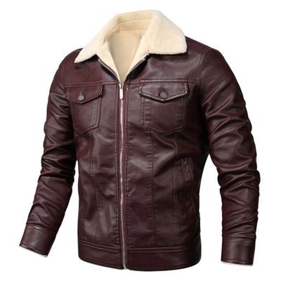 Maiyifu-GJ Men Sherpa Lined Faux Leather Jacket Winter Fleece Lapel Motorcycle Coat Vintage Fur Collar Jacket Leather Jacket (Brown,3X-Large)