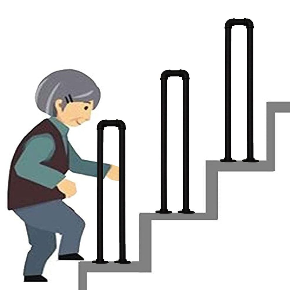 Pealihuy Transitional Handrail for Outdoor Step for Decking Garden Terrace Balcony, Wrought Iron Stair Handrail Fits Stair Safety Railing, Matt Black,100cm
