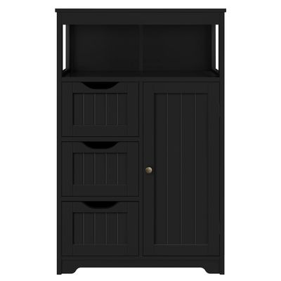 Topeakmart Bathroom Storage Floor Cabinet with 1 Door & 3 Drawers, Wooden Entryway Storage Organizer, Black