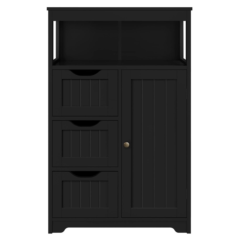 Topeakmart Bathroom Storage Floor Cabinet with 1 Door & 3 Drawers, Wooden Entryway Storage Organizer, Black