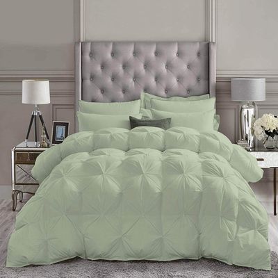 SOFT MERCANTILE Moss Color 5 Pcs Pinch Pleated King Size Comforter Set (Comforter + 4 Pillow Cases) 800 Series Egyptian Cotton Duvet Insert