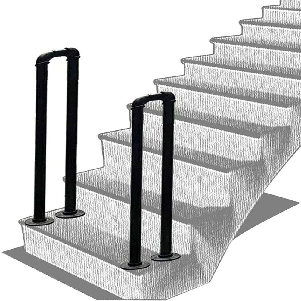 Pealihuy Handrails for Outdoor Front Porch Steps, Stair Handrails for Outside Steps Railing for The Elderly for Concrete Wood Brick Stair, Wrought Iron Matt Black,95cm