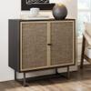 Nathan James Kova Rattan Wood Accent Sideboard Storage Cabinet with Matte Metal Frame, Adjustable Interior Shelves and Cane Doors, for Hallway, Entryway or Living Room, Black Oak/Cane view 1