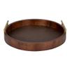 Brown Gorgeous Round Ottoman Tray for Living Room 18" Diameter Size, Wood Material, Gold Metal Handles, Modern & Contemporary Style, Glossy Finish | Pretty Walnut Shade, Sturdy and Highly Durable view 1