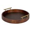 Brown Gorgeous Round Ottoman Tray for Living Room 18" Diameter Size, Wood Material, Gold Metal Handles, Modern & Contemporary Style, Glossy Finish | Pretty Walnut Shade, Sturdy and Highly Durable view 2