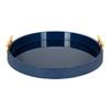 Blue Gorgeous Round Ottoman Tray for Living Room 18" Diameter Size, Wood Material, Gold Metal Handles, Modern & Contemporary Style, Glossy Finish | Pretty Navy Shade, Sturdy and Highly Durable view 1