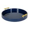 Blue Gorgeous Round Ottoman Tray for Living Room 18" Diameter Size, Wood Material, Gold Metal Handles, Modern & Contemporary Style, Glossy Finish | Pretty Navy Shade, Sturdy and Highly Durable view 2