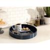Blue Gorgeous Round Ottoman Tray for Living Room 15.5" Diameter Size, Wood Material, Silver Metal Handles, Modern & Contemporary Style, Glossy Finish | Pretty Navy Shade, Sturdy and Highly Durable view 2