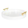 White Gorgeous Round Ottoman Tray for Living Room 18" Diameter Size, Wood Material, Gold Metal Handles, Modern & Contemporary Style, Glossy Finish | Pretty Ivory Shade, Sturdy and Highly Durable view 2