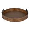 Brown Gorgeous Round Ottoman Tray for Living Room 15.5" Diameter Size, Wood Material, Silver Metal Handles, Modern & Contemporary Style, Glossy Finish | Pretty Rustic Shade, Sturdy and Highly Durable view 1