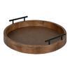 Brown Gorgeous Round Ottoman Tray for Living Room 15.5" Diameter Size, Wood Material, Silver Metal Handles, Modern & Contemporary Style, Glossy Finish | Pretty Rustic Shade, Sturdy and Highly Durable view 2