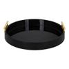 Black Gorgeous Round Ottoman Tray for Living Room 18" Diameter Size, Wood Material, Gold Metal Handles, Modern & Contemporary Style, Glossy Finish | Pretty Coal Shade, Sturdy and Highly Durable view 1