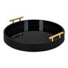 Black Gorgeous Round Ottoman Tray for Living Room 18" Diameter Size, Wood Material, Gold Metal Handles, Modern & Contemporary Style, Glossy Finish | Pretty Coal Shade, Sturdy and Highly Durable view 2