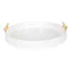White Gorgeous Round Ottoman Tray for Living Room 15.5" Diameter Size, Wood Material, Gold Metal Handles, Modern & Contemporary Style, Glossy Finish | Pretty Ivory Shade, Sturdy and Highly Durable view 1