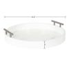 White Gorgeous Round Ottoman Tray for Living Room 15.5" Diameter Size, Wood Material, Gold Metal Handles, Modern & Contemporary Style, Glossy Finish | Pretty Ivory Shade, Sturdy and Highly Durable view 3