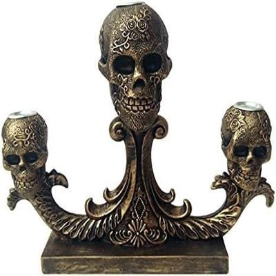 ALHJ Skull Candle Holder Deco Tealight Holder in Gothic Style with Three Skull Heads Resin Skull Column Suitable for Halloween Candlelight Dinner 24.5719.5cm