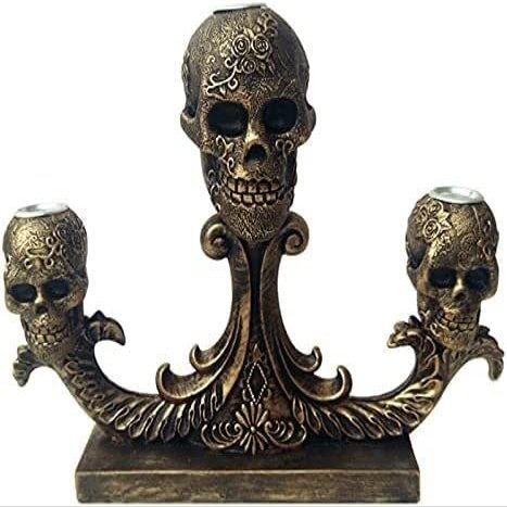 ALHJ Skull Candle Holder Deco Tealight Holder in Gothic Style with Three Skull Heads Resin Skull Column Suitable for Halloween Candlelight Dinner 24.5719.5cm