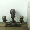 ALHJ Skull Candle Holder Deco Tealight Holder in Gothic Style with Three Skull Heads Resin Skull Column Suitable for Halloween Candlelight Dinner 24.5719.5cm view 3