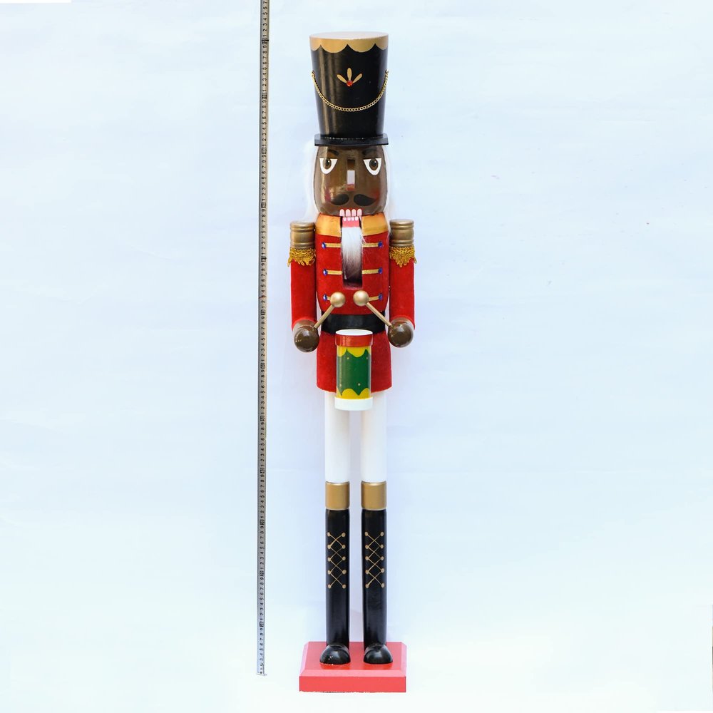 48" Black African American Wooden Christmas Nutcracker Indoor Outdoor (Soldier with Sword - Red/Black)