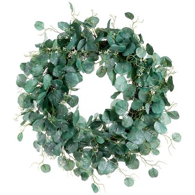 SilksAreForever 26" Iced Artificial Seeded Eucalyptus Leaf Wreath -Green (Pack of 2)