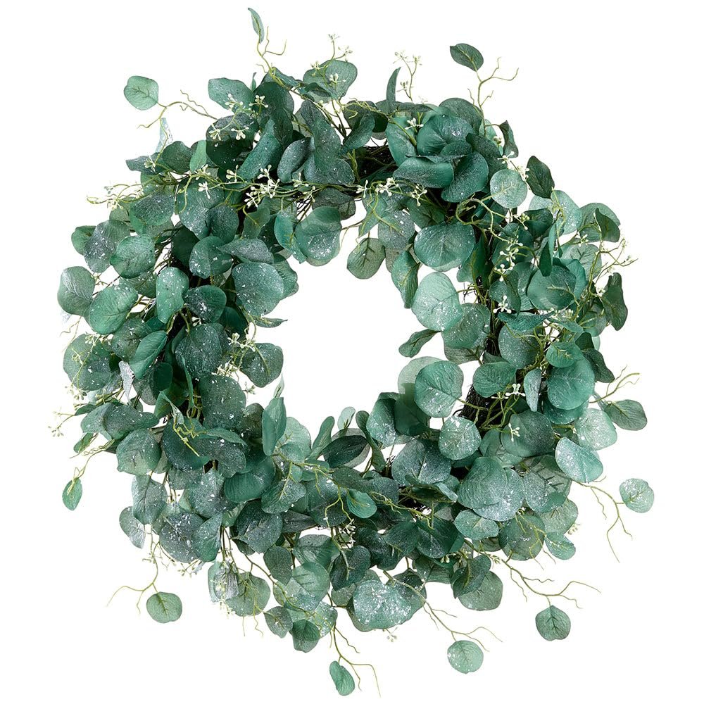 SilksAreForever 26" Iced Artificial Seeded Eucalyptus Leaf Wreath -Green (Pack of 2)